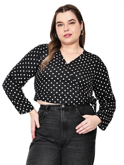 women plus size polka doted long sleeves wrap top - 21905145 - Standard Image - 0