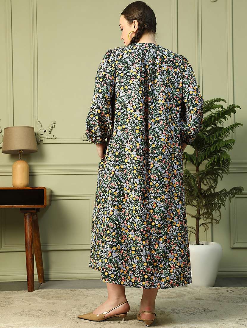 women lus size floral print mandarin neck dress - 21905151 - Standard Image - 4