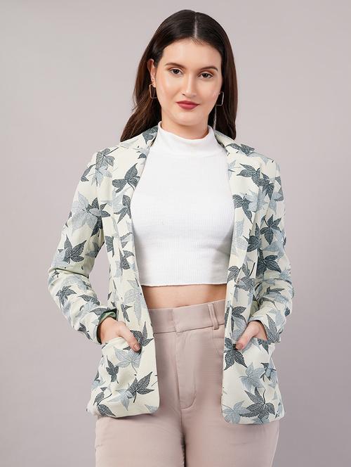 women printed long sleeves single breasted blazer - 21905161 - Standard Image - 0