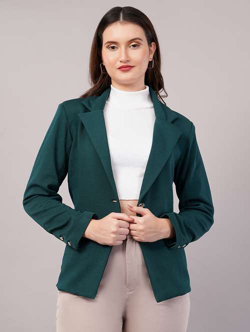 women solid long sleeves single breasted blazer