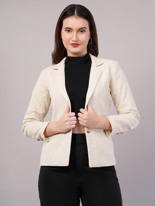 women solid long sleeves single breasted blazer - 21905178 - Standard Image - 0