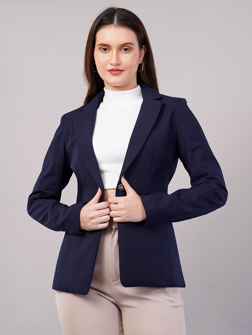 women solid long sleeves single breasted blazer - 21905180 - Zoom Image - 0