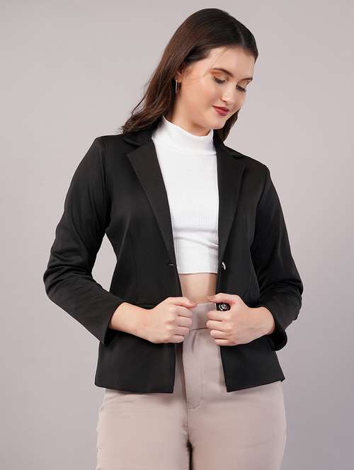 women solid long sleeves single breasted blazer