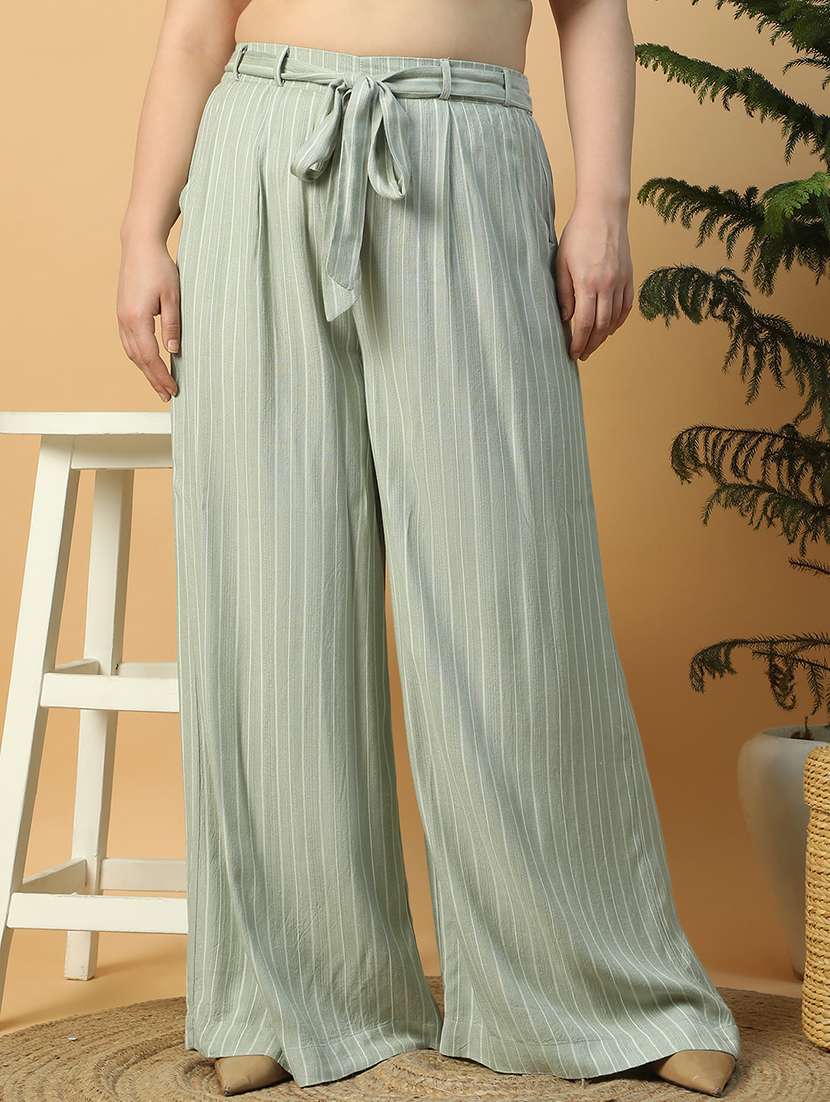 women striped high rise wide leg trouser 