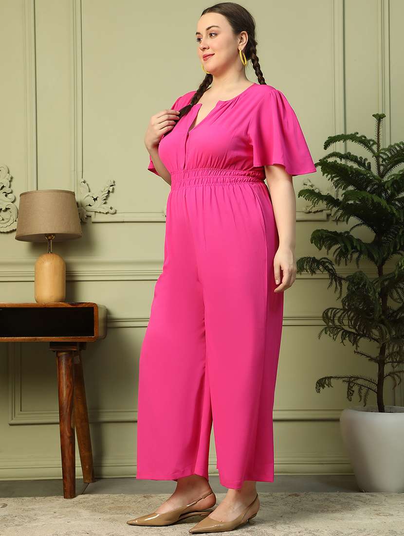 women plus size solid puff sleeves jumpsuit - 21905195 -  Standard Image - 1