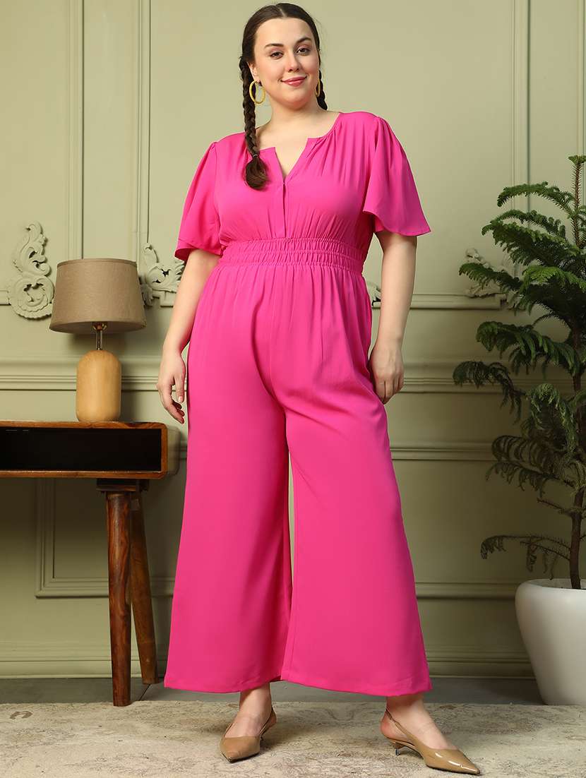 women plus size solid puff sleeves jumpsuit - 21905195 -  Standard Image - 4