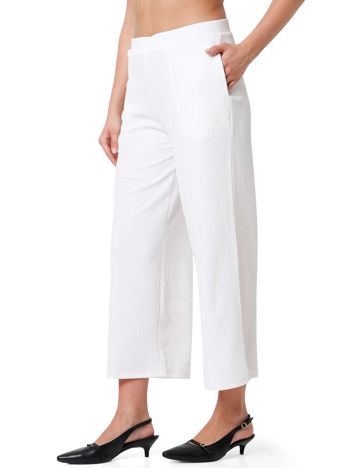 women solid mid rise wide leg trouser - 21905200 -  Standard Image - 1