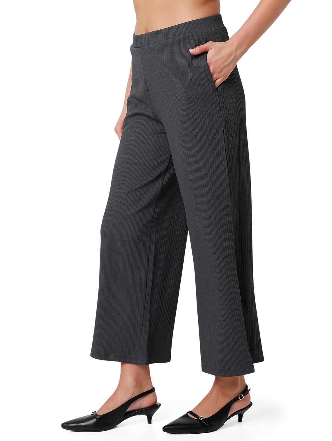 women solid mid rise wide leg trouser - 21905201 - Standard Image - 1
