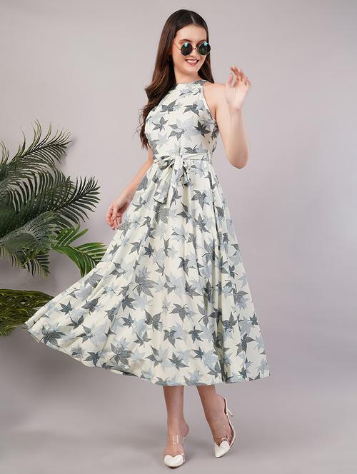 women printed halter neck fit & flared dress - 21905216 -  Standard Image - 0