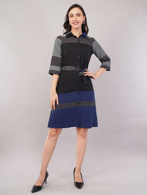 women color blocked collared shirt dress - 21905220 - Standard Image - 0