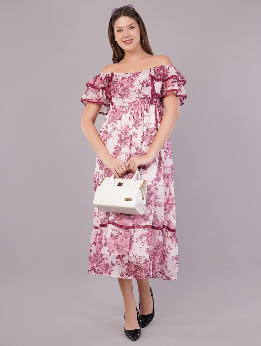 women floral print off shoulder tiered dress - 21905226 - Zoom Image - 0