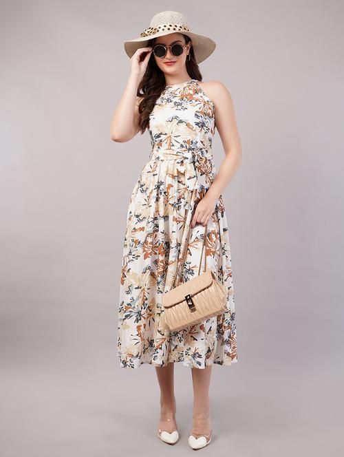 women printed halter neck fit & flare dress - 21905234 - Standard Image - 0