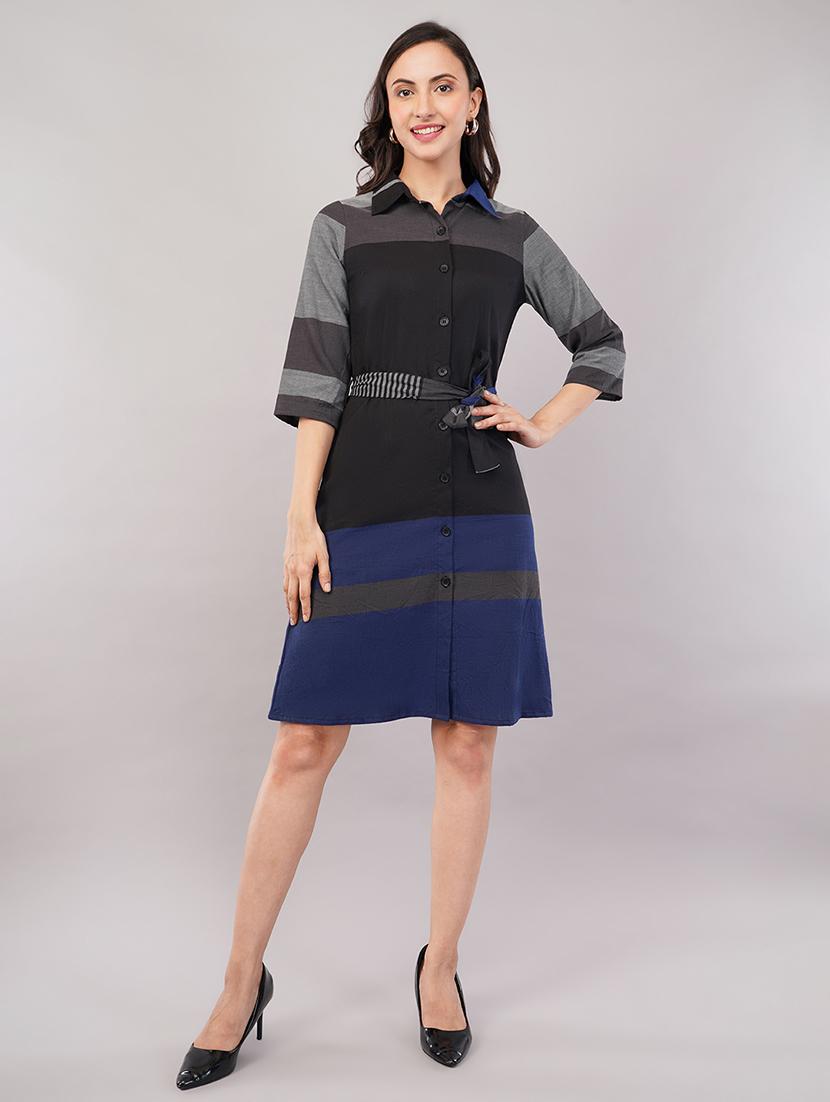 women color blocked collared shirt dress - 21905237 - Zoom Image - 0