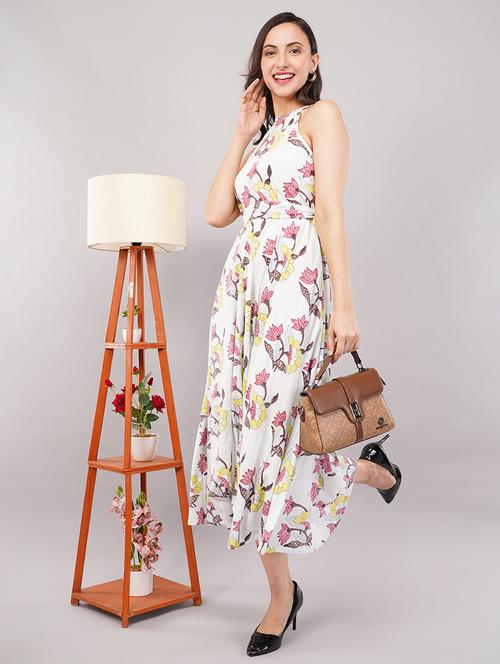 women floral print halter neck fit & flare dress - 21905239 -  Standard Image - 0