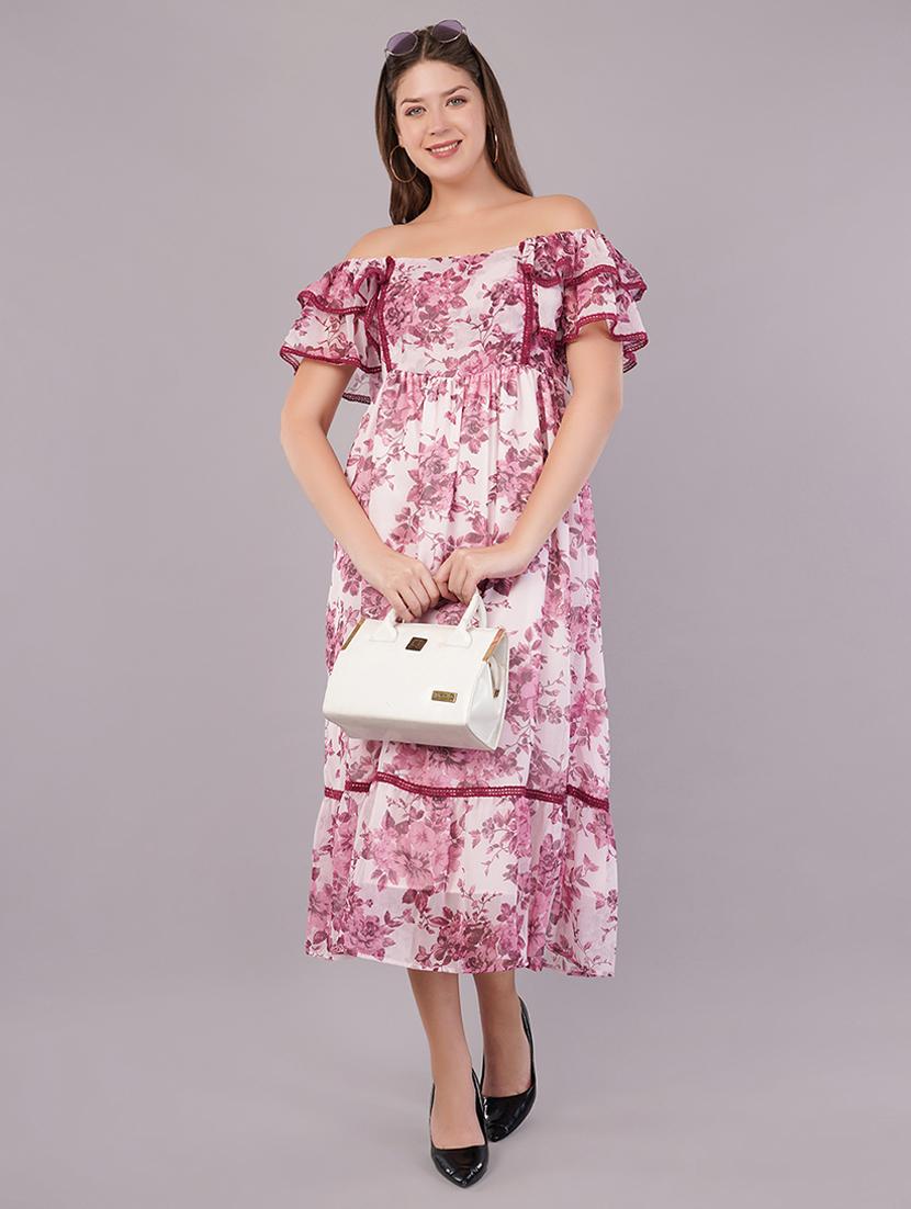 women floral print off shoulder tiered dress - 21905243 -  Zoom Image - 0