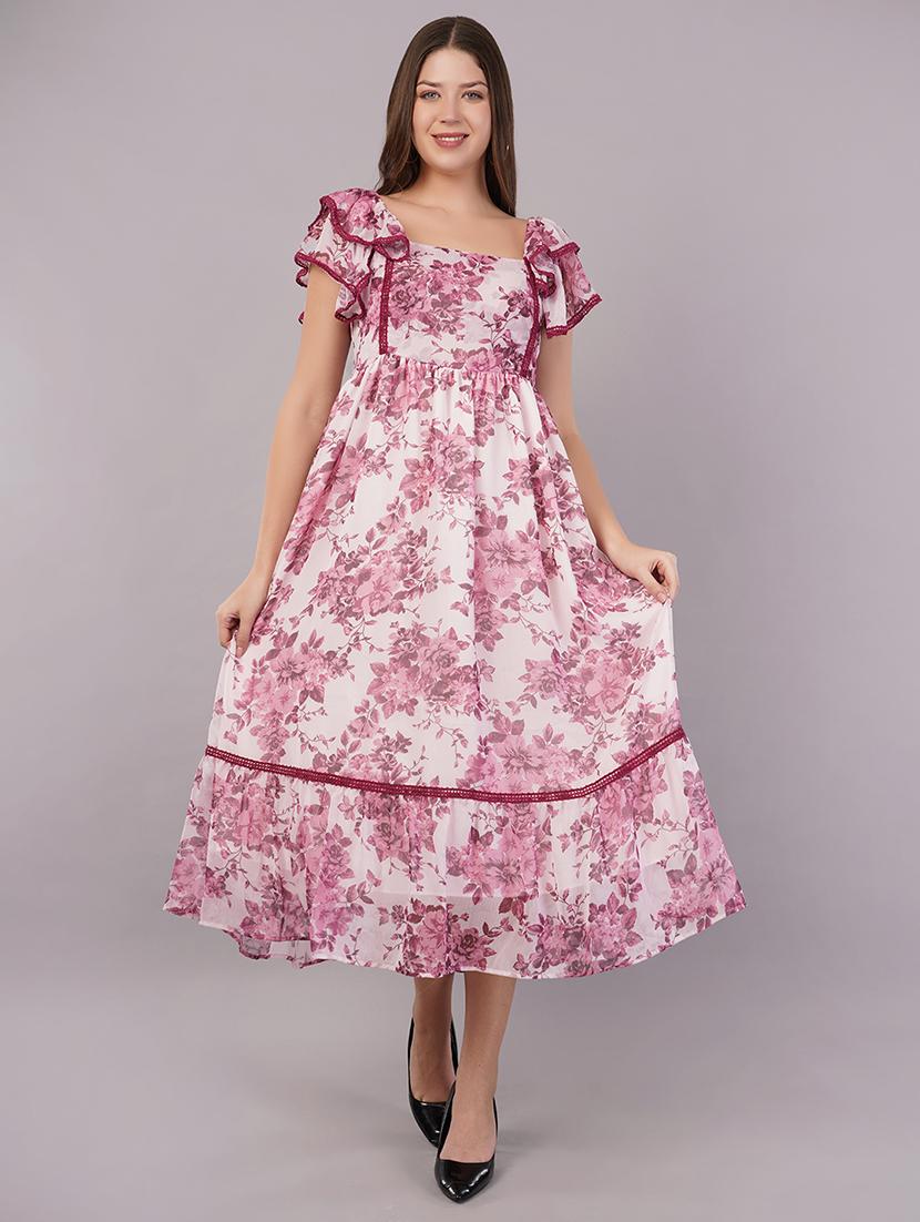women floral print ruffled sleeves tiered dress - 21905245 -  Zoom Image - 0