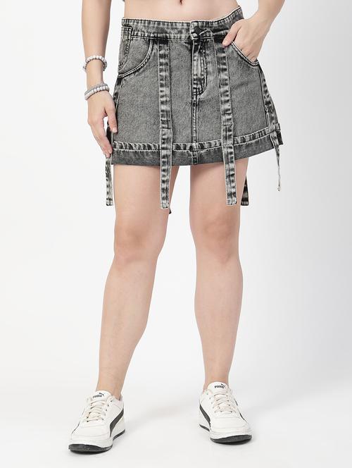 women solid mid rise denim skirt - 21905292 - Standard Image - 0