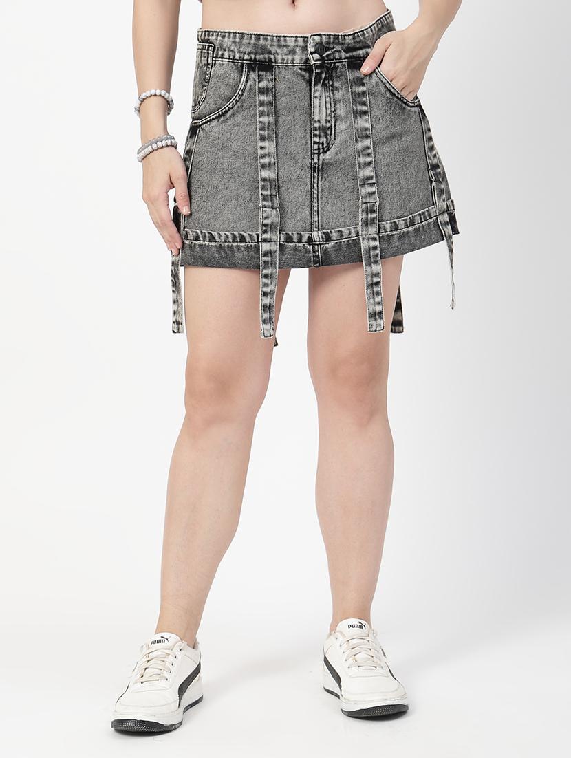women solid mid rise denim skirt - 21905292 - Zoom Image - 0