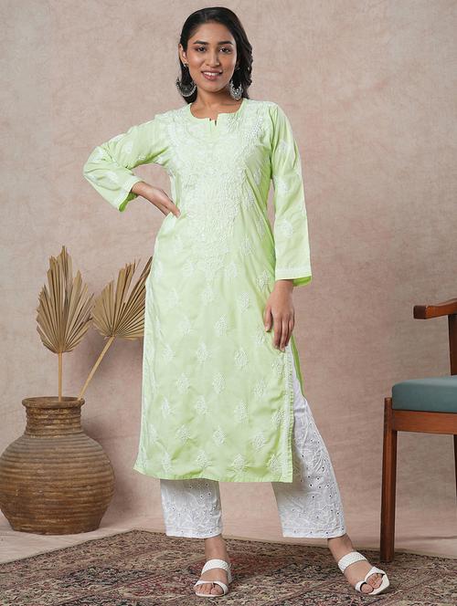 women long sleeve straight chikankari kurta - 21905299 -  Standard Image - 0