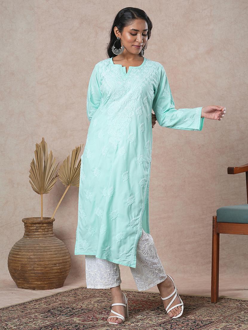 women long sleeve straight chikankari kurta - 21905300 - Zoom Image - 0