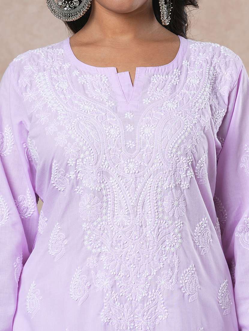 women long sleeve straight chikankari kurta - 21905302 - Standard Image - 4