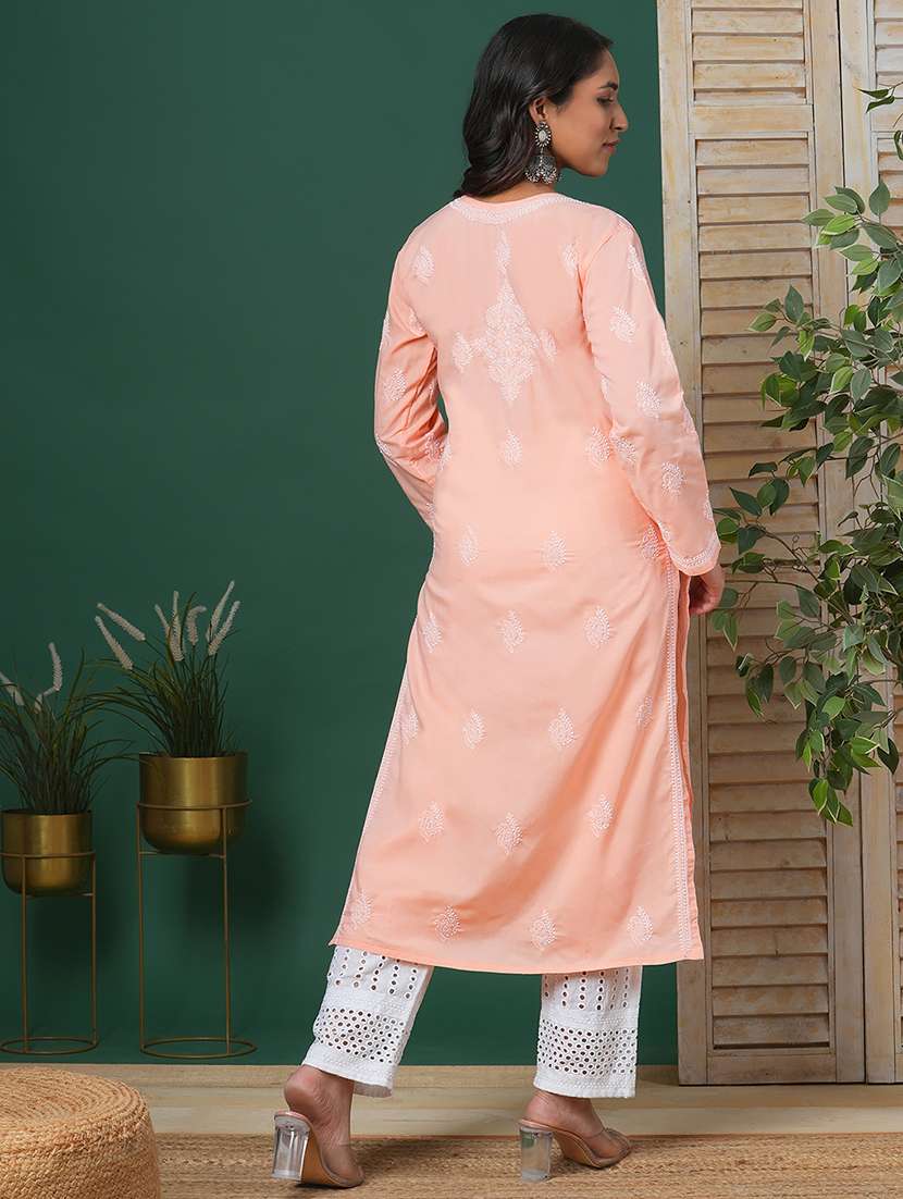 women long sleeve straight chikankari kurta - 21905304 -  Standard Image - 4