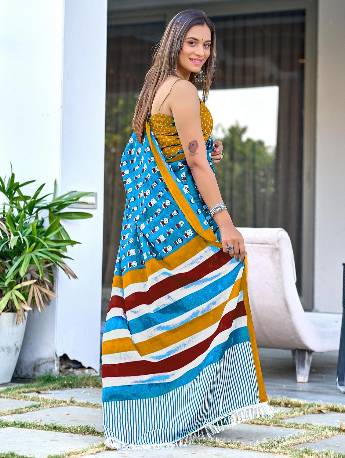 women blue printed saree with blouse - 21905321 - Standard Image - 1
