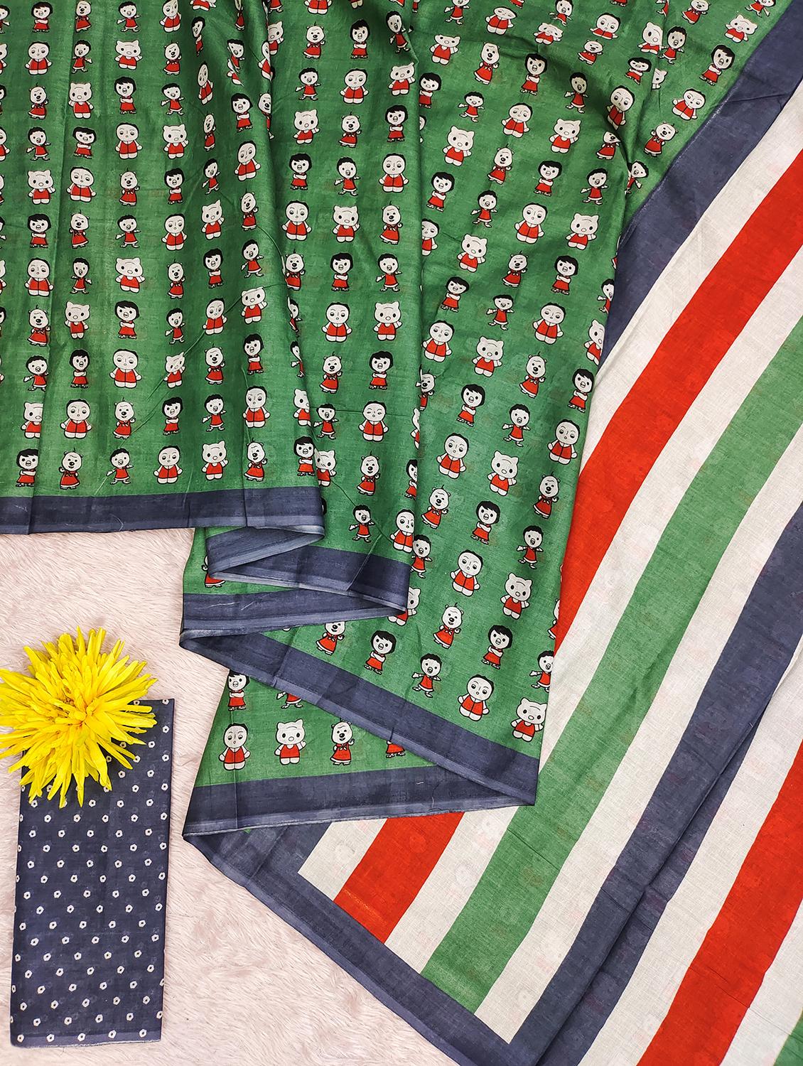 women green printed saree with blouse - 21905322 - Standard Image - 4
