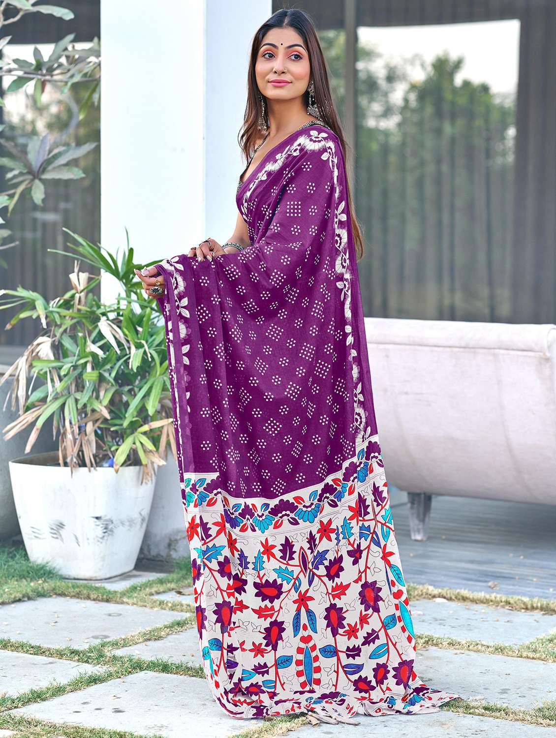 women purple printed saree with blouse - 21905328 -  Standard Image - 1