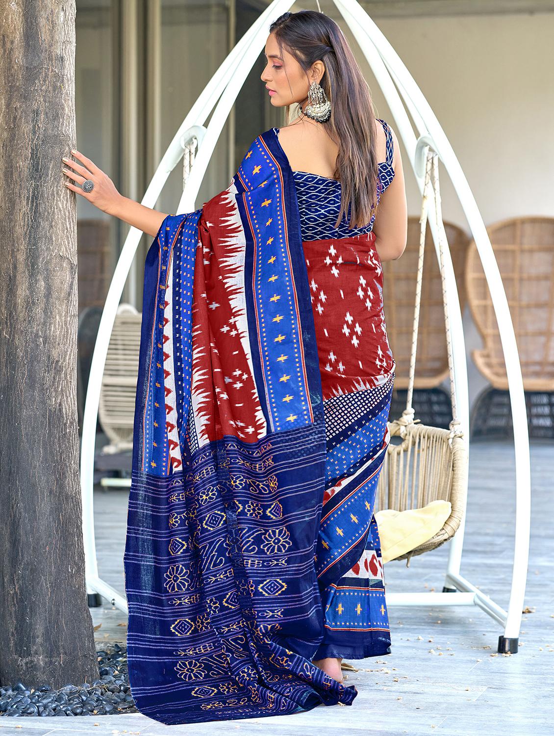 women printed casual wear saree with blouse - 21905339 -  Standard Image - 1