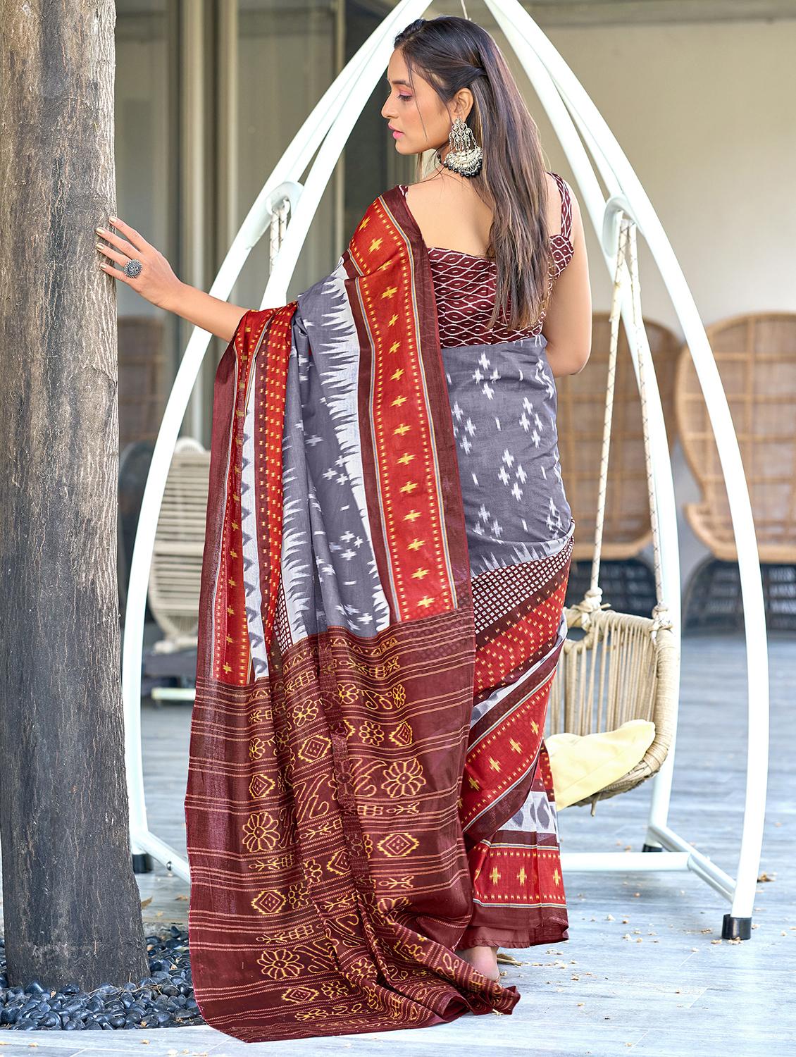 women printed casual wear saree with blouse - 21905341 -  Standard Image - 1