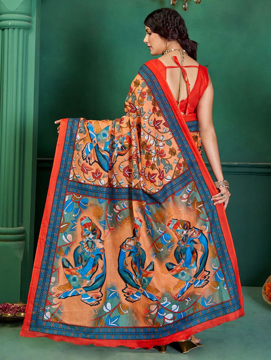 women kalamkari printed saree with blouse - 21905345 -  Standard Image - 1