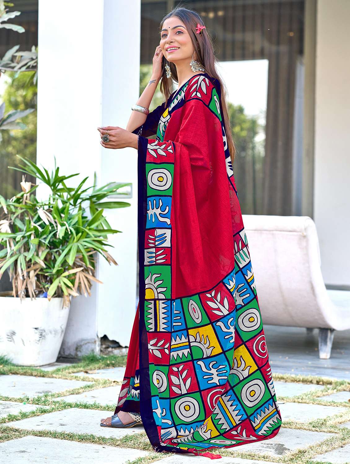 women printed casual wear saree with blouse - 21905350 -  Standard Image - 1