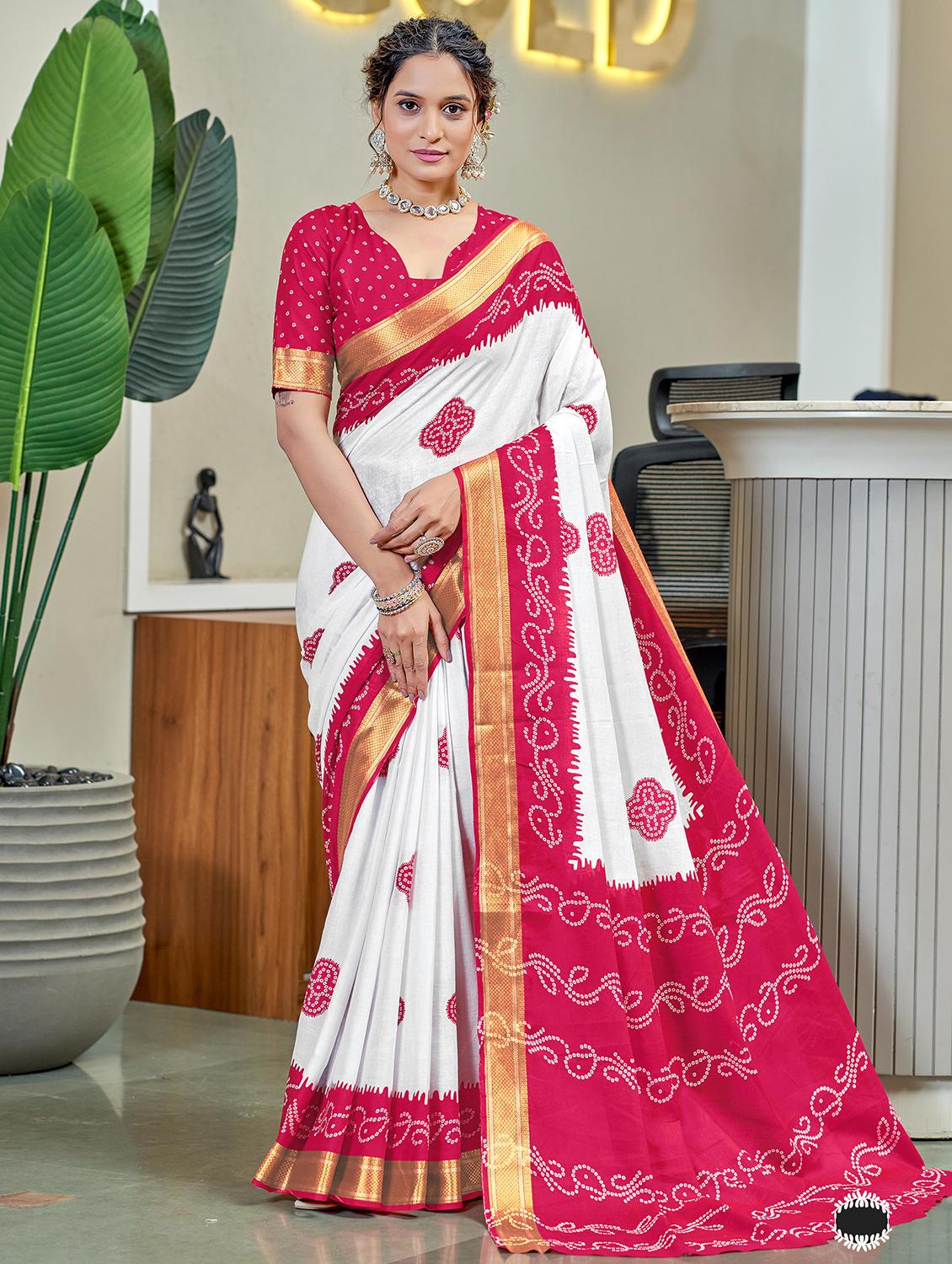 women bandhani printed casual wear saree with blouse - 21905365 - Zoom Image - 0