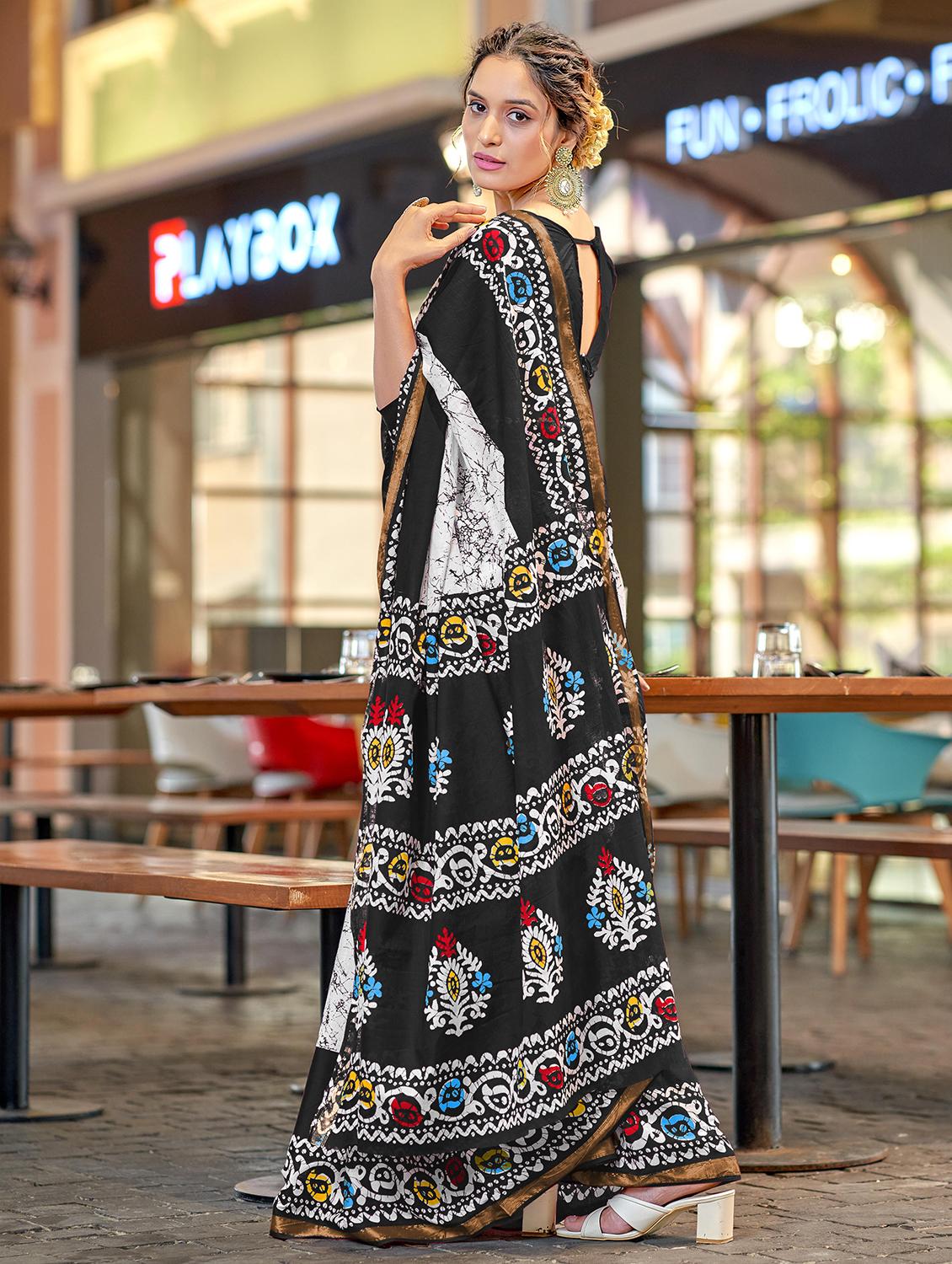 women printed casual wear saree with blouse - 21905396 -  Standard Image - 1