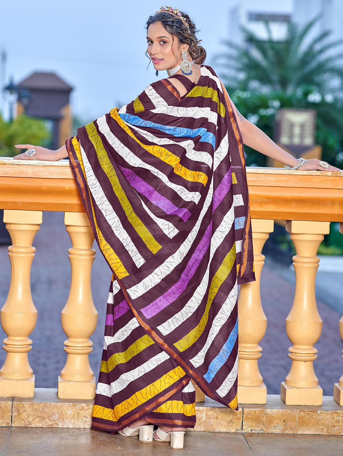 women striped printed saree with blouse - 21905413 - Standard Image - 1