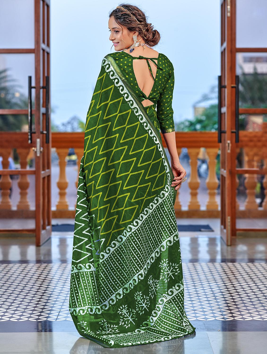 women green printed saree with blouse - 21905414 - Standard Image - 1