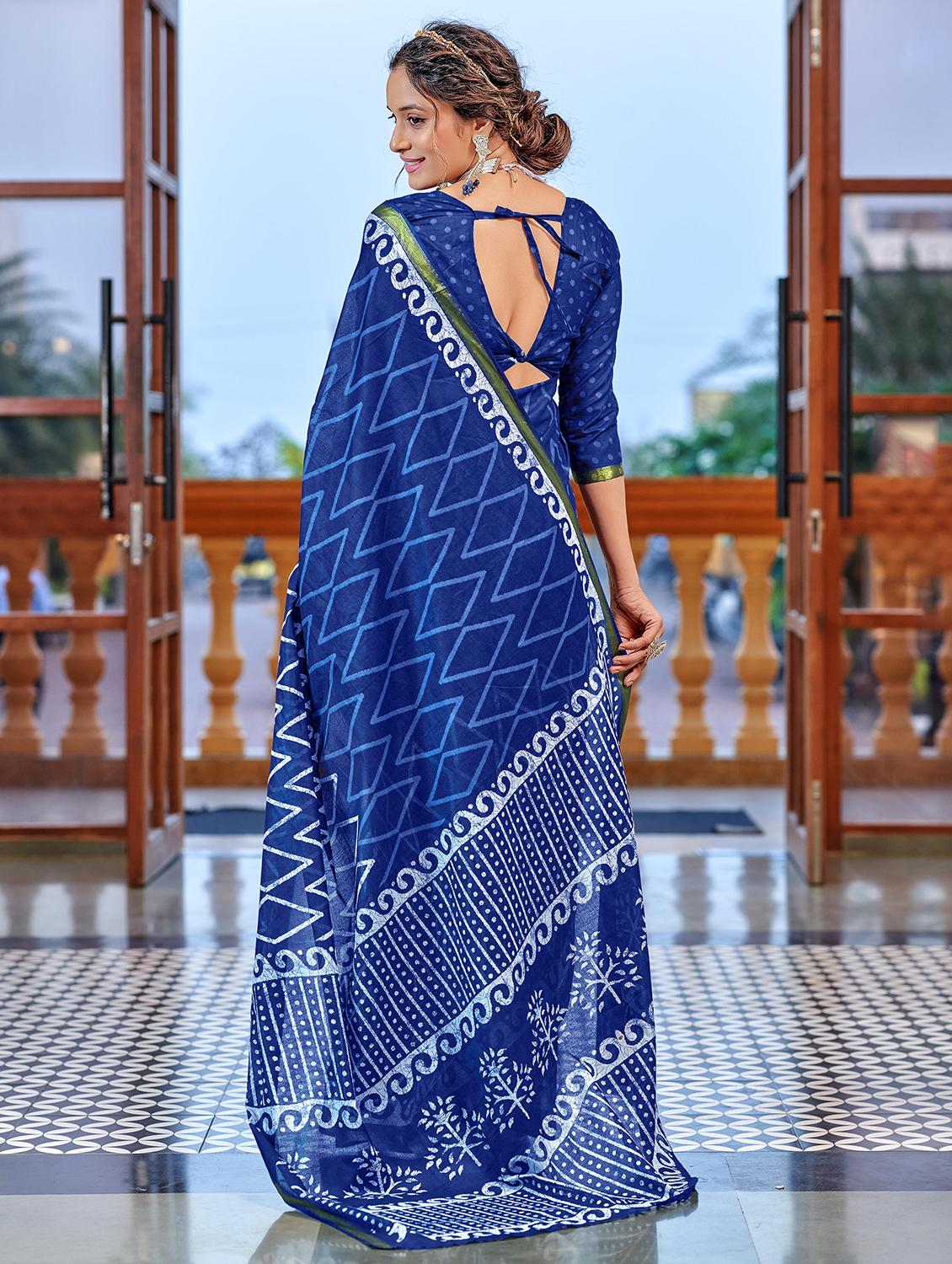 women blue printed saree with blouse - 21905415 - Standard Image - 1