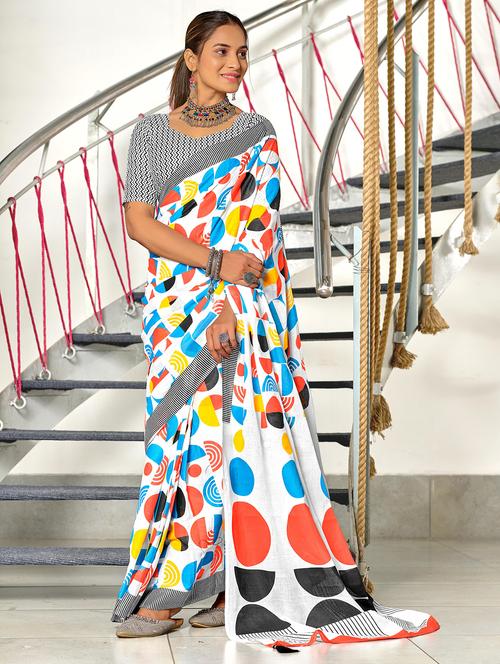 women geometric printed saree with blouse - 21905420 -  Standard Image - 0