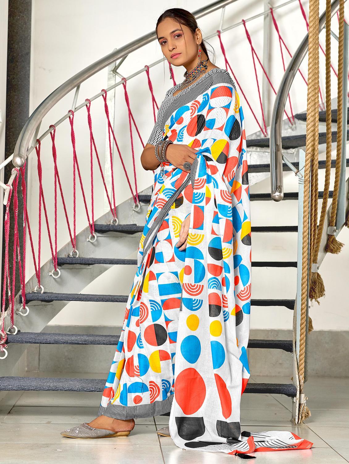 women geometric printed saree with blouse - 21905420 -  Standard Image - 1
