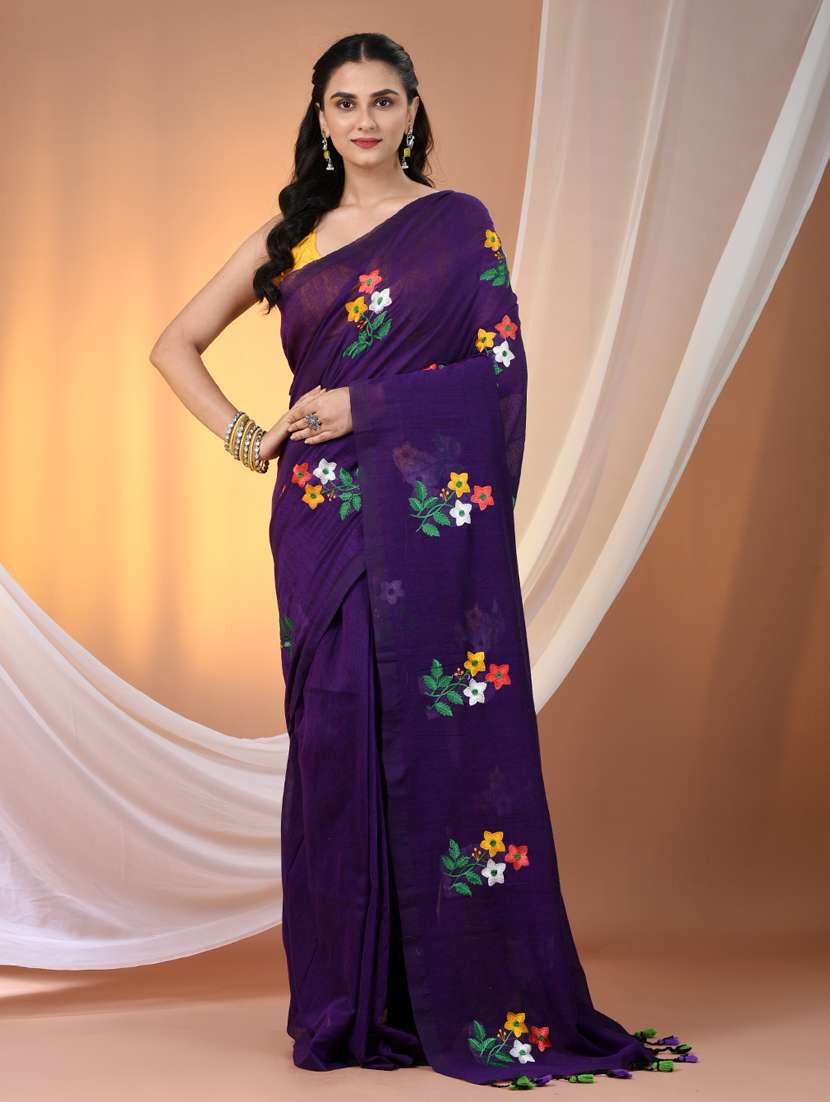 women purple handloom saree with blouse
