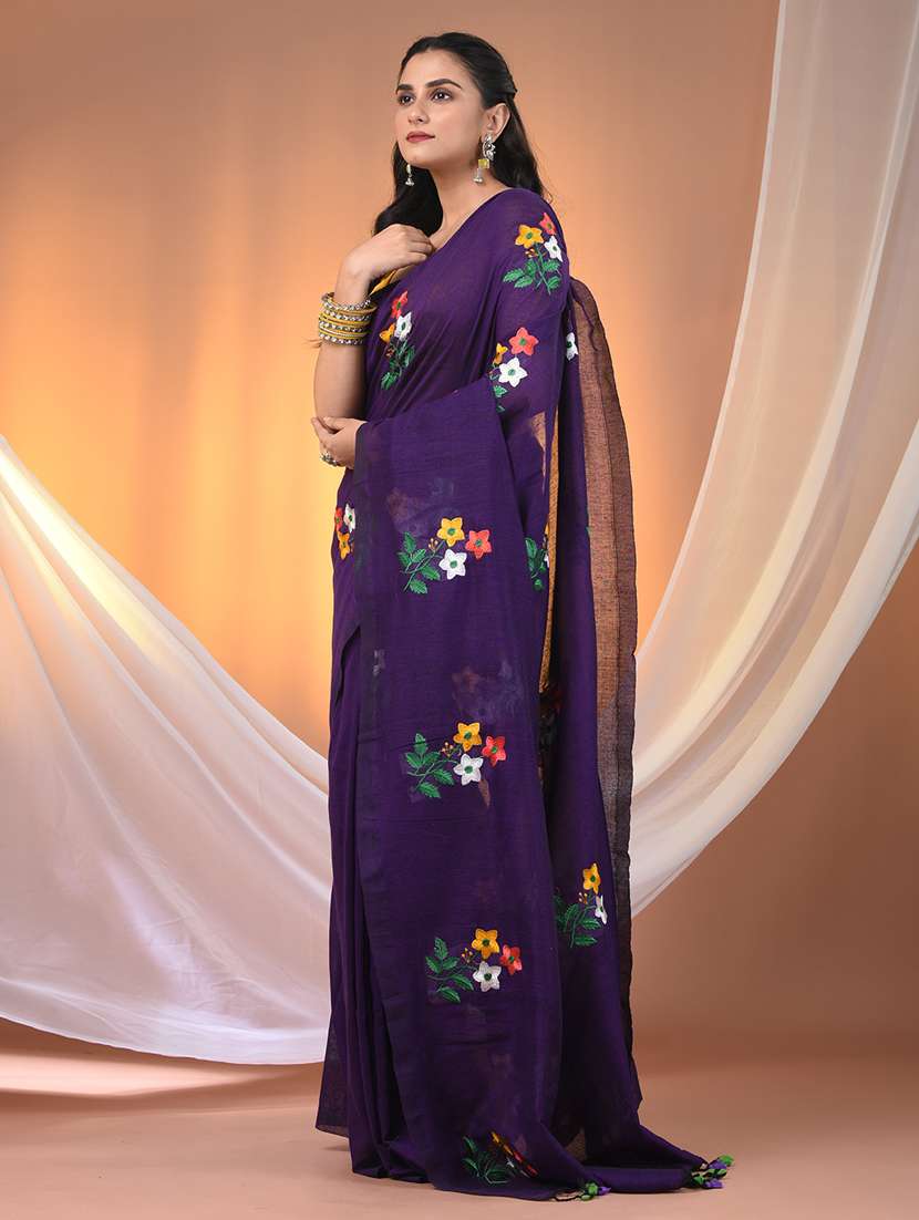 women purple handloom saree with blouse - 21905489 -  Standard Image - 1