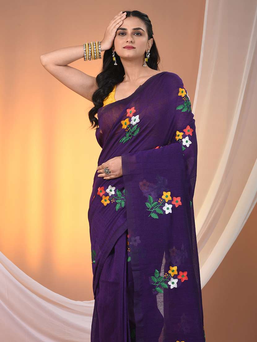 women purple handloom saree with blouse - 21905489 -  Standard Image - 4