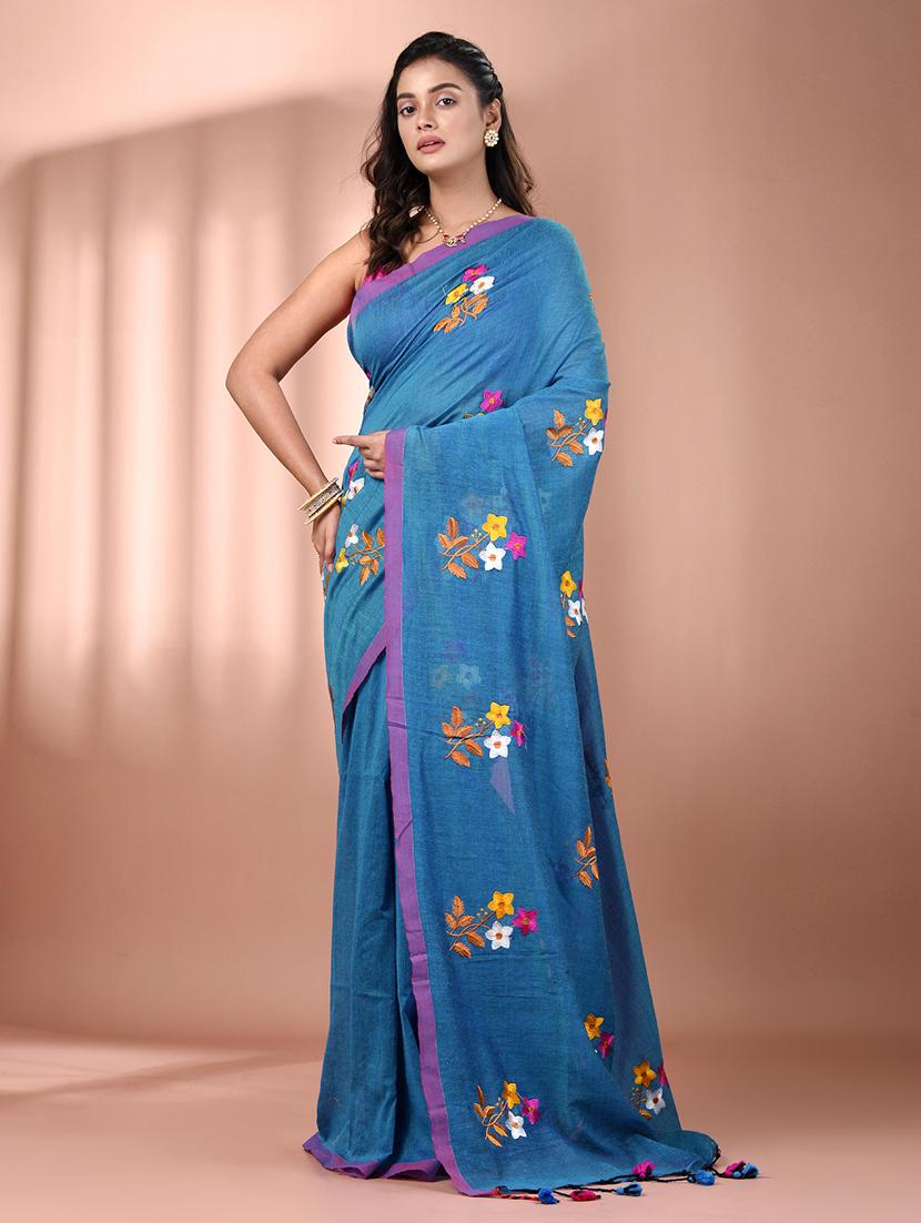 women floral handloom saree with blouse - 21905492 -  Zoom Image - 0