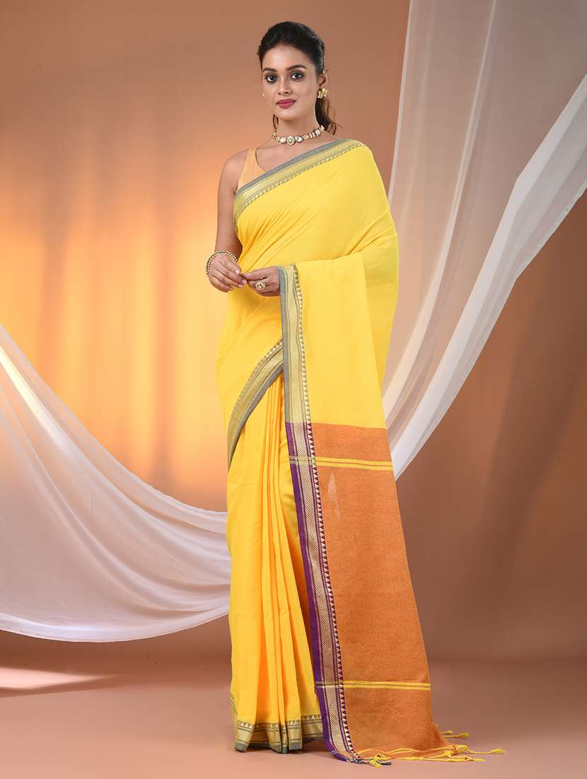 women solid handloom saree with blouse