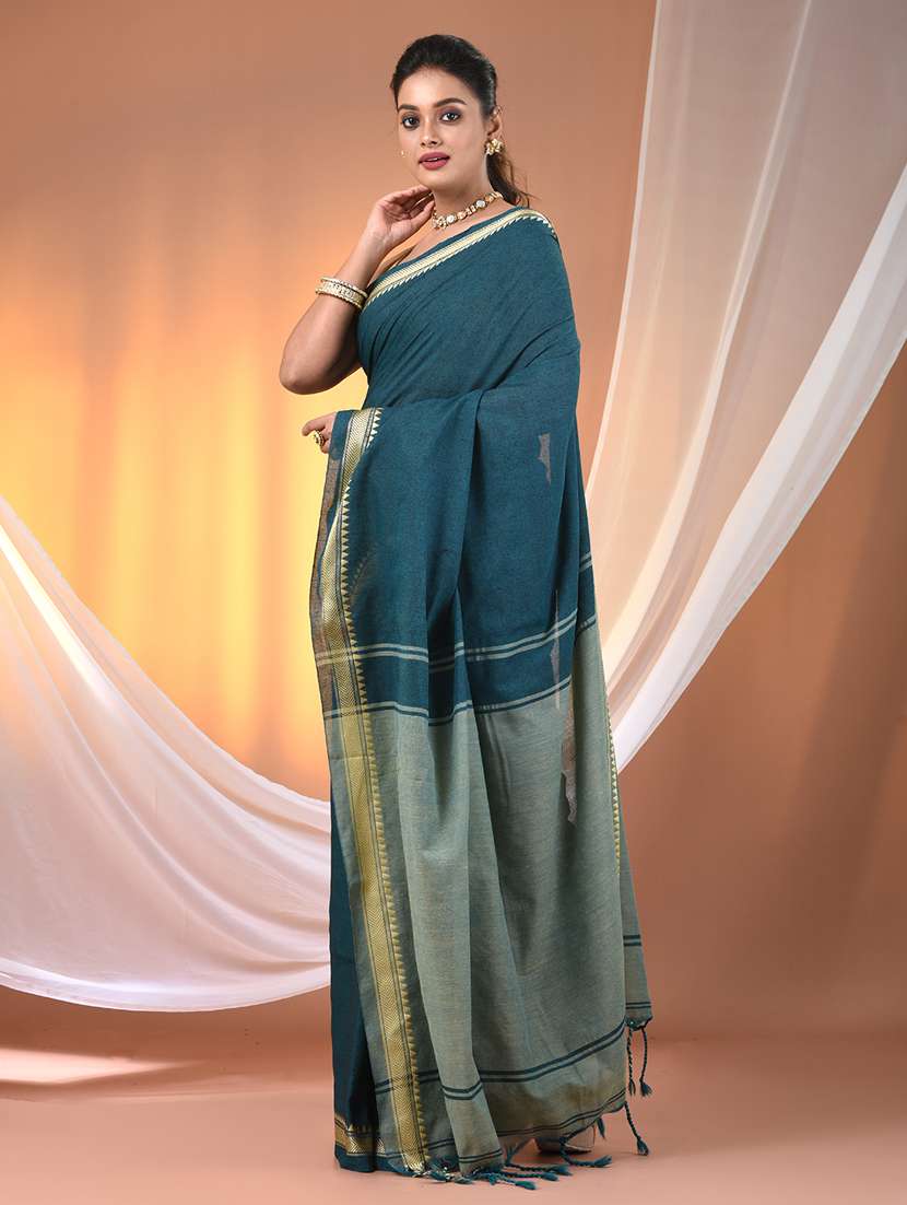 women solid handloom saree with blouse - 21905496 -  Standard Image - 1