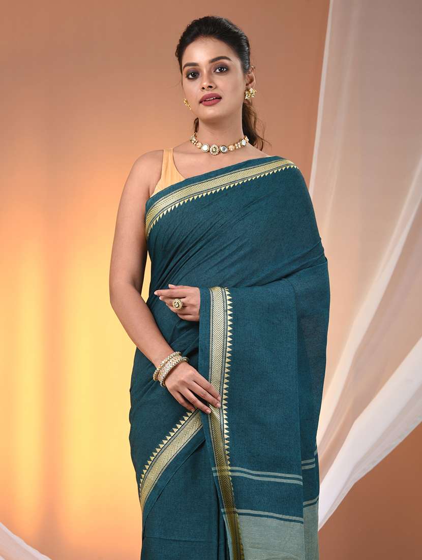 women solid handloom saree with blouse - 21905496 -  Standard Image - 4