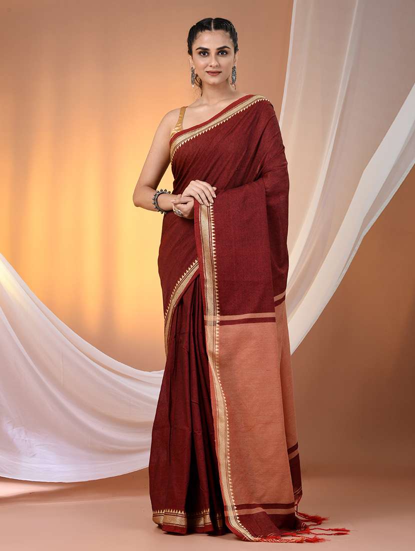 women solid handloom saree with blouse