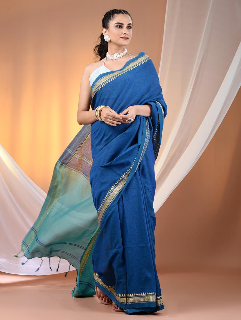 women solid handloom saree with blouse - 21905498 -  Zoom Image - 0