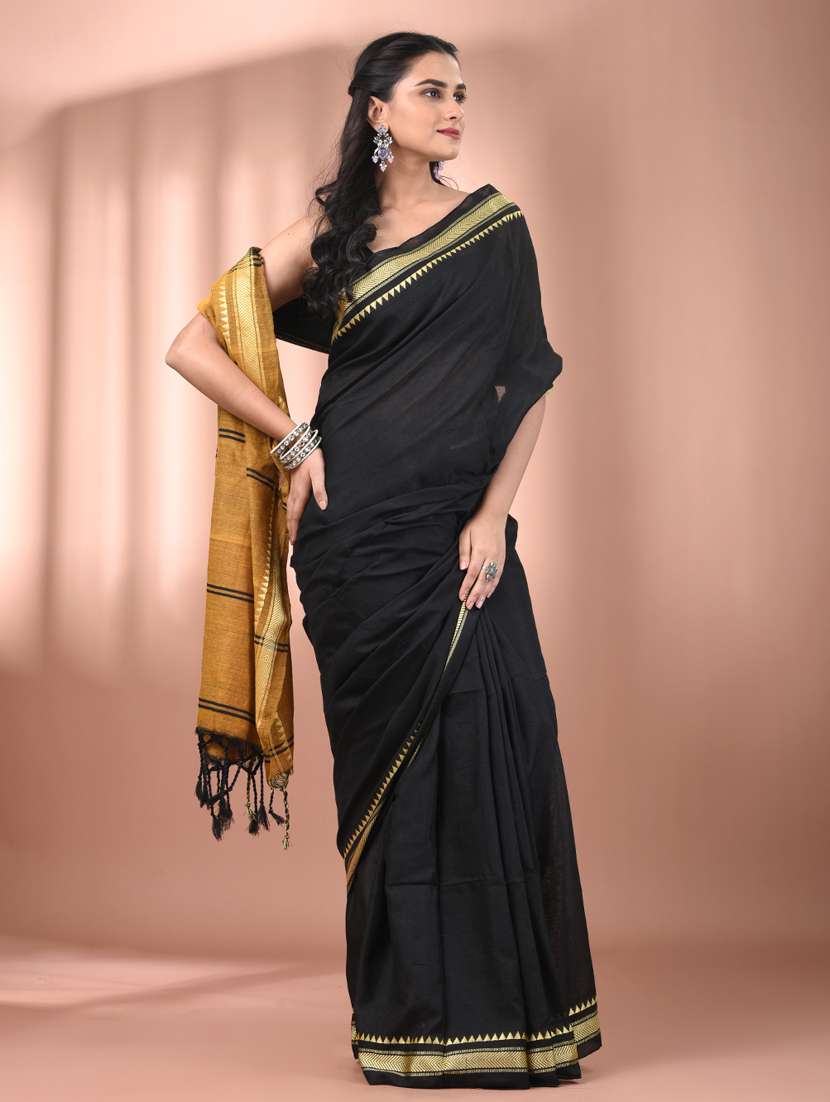 women solid handloom saree with blouse - 21905499 -  Standard Image - 1